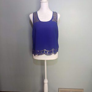 Charlotte Russe Bright Blue Tank Top with Gold Details